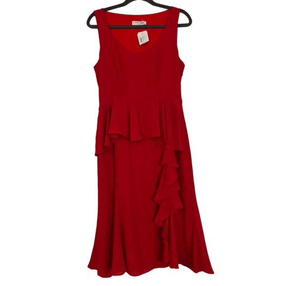 Prabal Gurung Red Sleeveless Ruffle Midi Dress Sz 6 - Picture 4 of 8